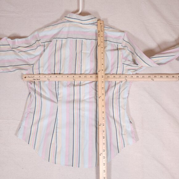 Lands End Button Shirt Womens 10 Striped Long Sleeve Collared Office Work Top - Picture 4 of 12